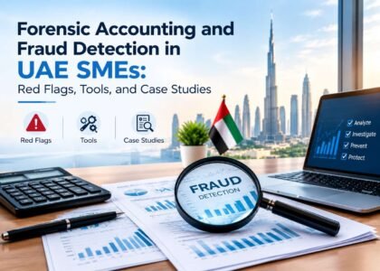 Forensic accounting and fraud detection in UAE SMEs with financial reports and Dubai skyline
